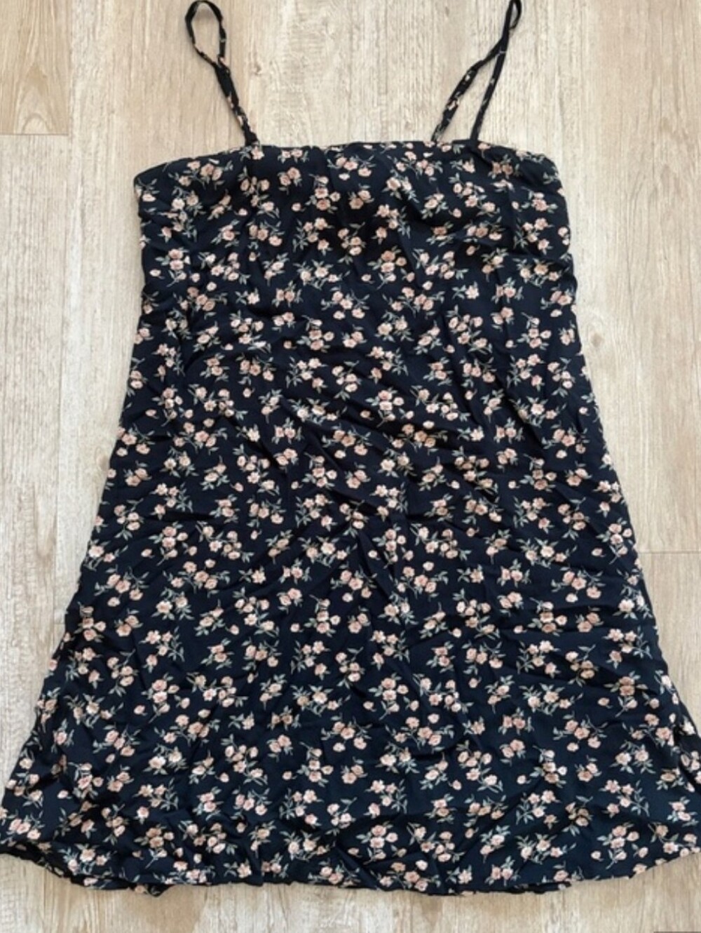 American Eagle Mini Black Floral Slip Dress with Pink Rose Print